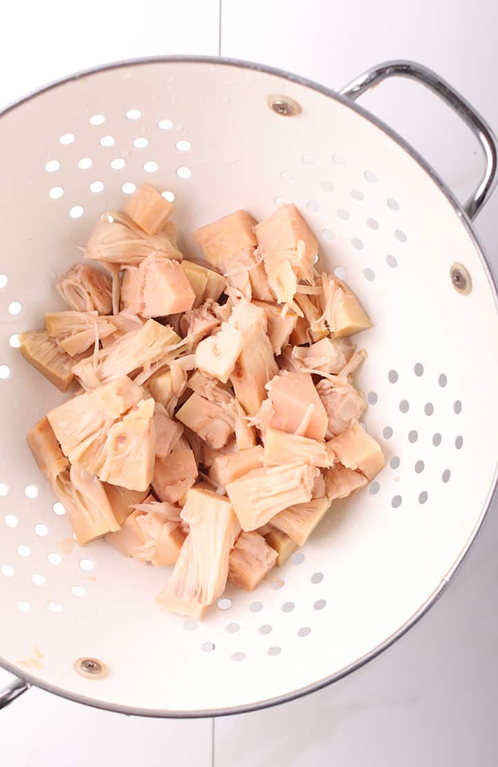 Jackfruit in a white colander