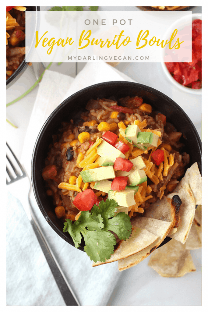 Make your meal planning easy with this AMAZING vegan and gluten-free, one-pot, burrito bowl recipe. Filled with seasoned jackfruit, black beans, corn, and rice for a hearty and healthy meal the whole family will love. Made in under 30 minutes! 