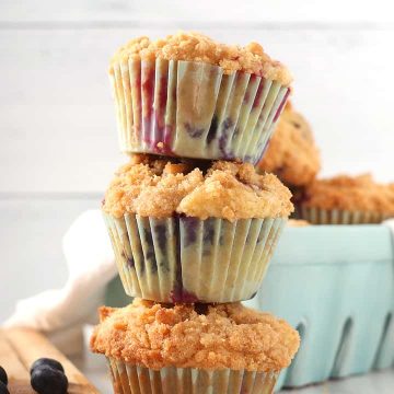 Stack of mixed berry muffins