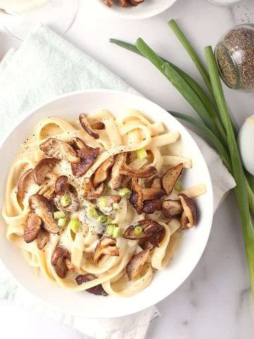 Vegan Creamy Pasta with mushrooms and green onions