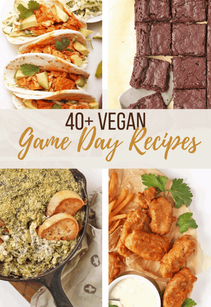 A collage of vegan super bowl recipes