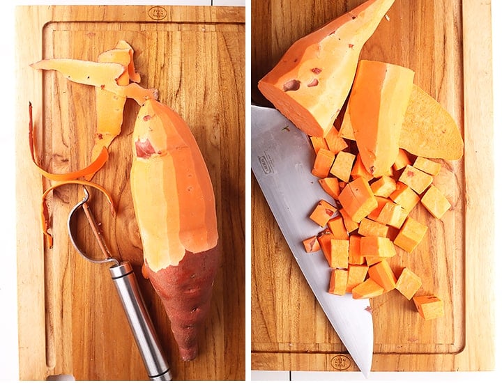 Peeled and cubed sweet potato