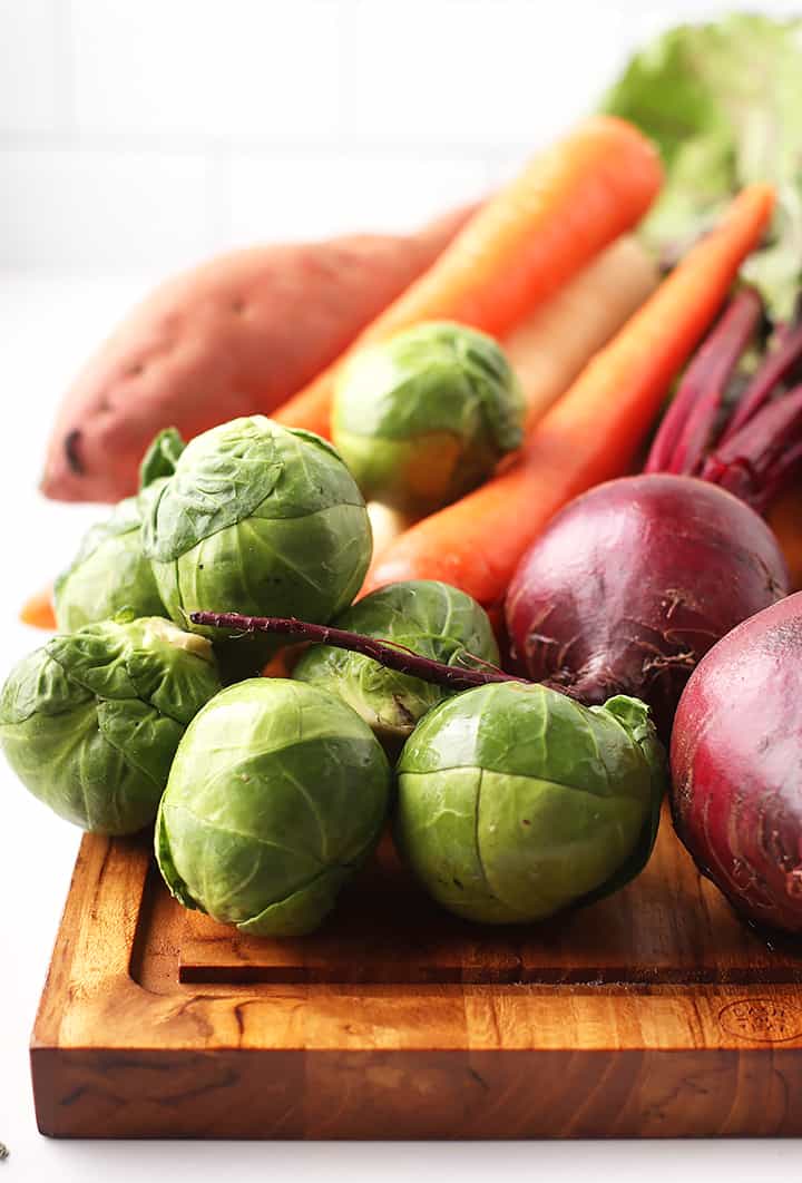 Array of vegetables on a cutting board