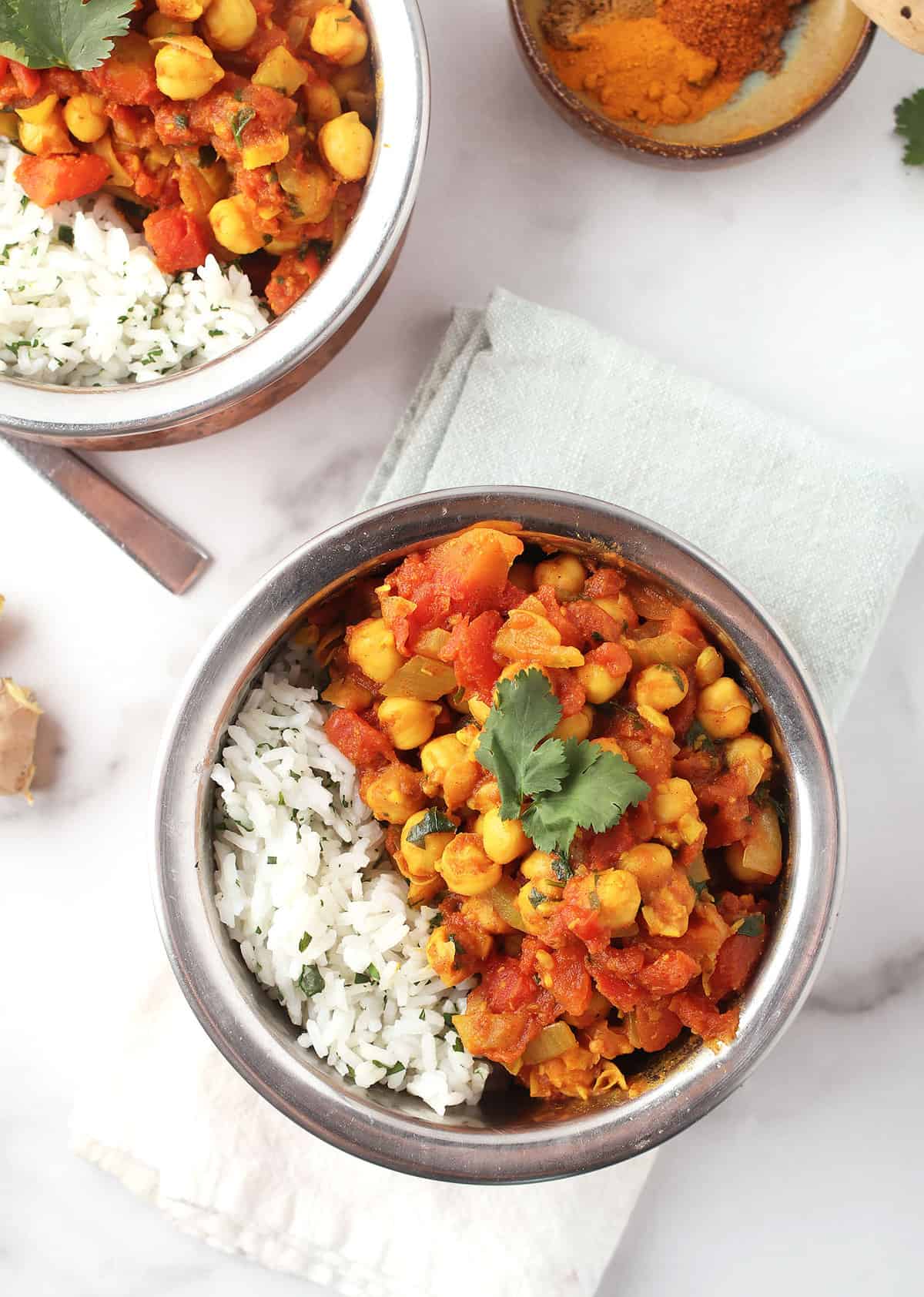 Two bowls of Chana Masala