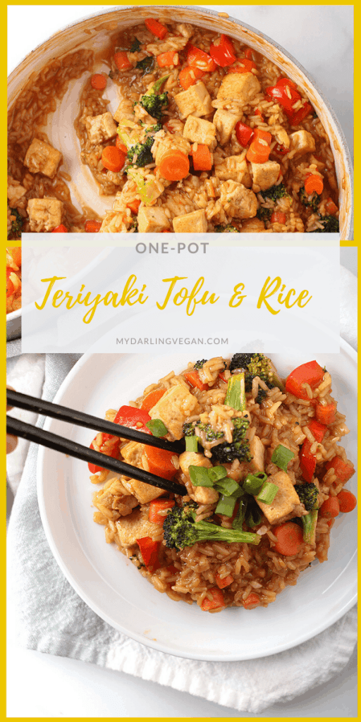 Make your weeknight dinner easy with this One-Pot Teriyaki Tofu and Rice. It's a delicious blend of tofu, vegetables, and homemade Teriyaki sauce with minimal fuss and mess. Vegan & Gluten-Free! 