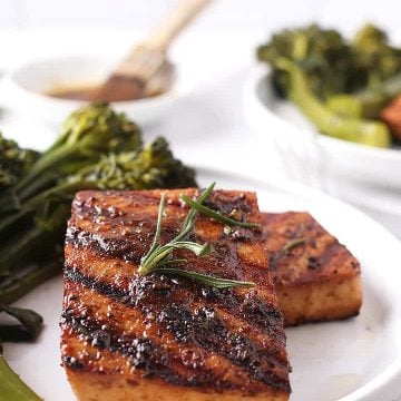 Tofu Steaks on white plate