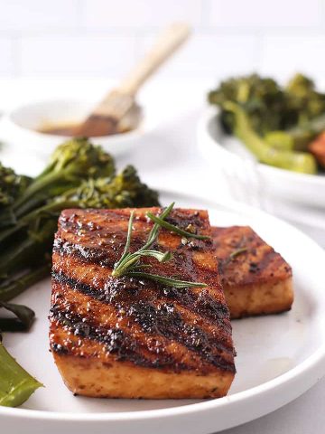 Tofu Steaks on white plate