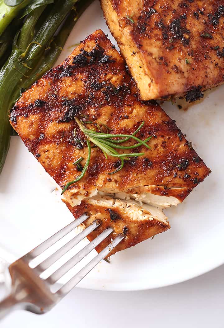 Grilled tofu with fresh rosemary
