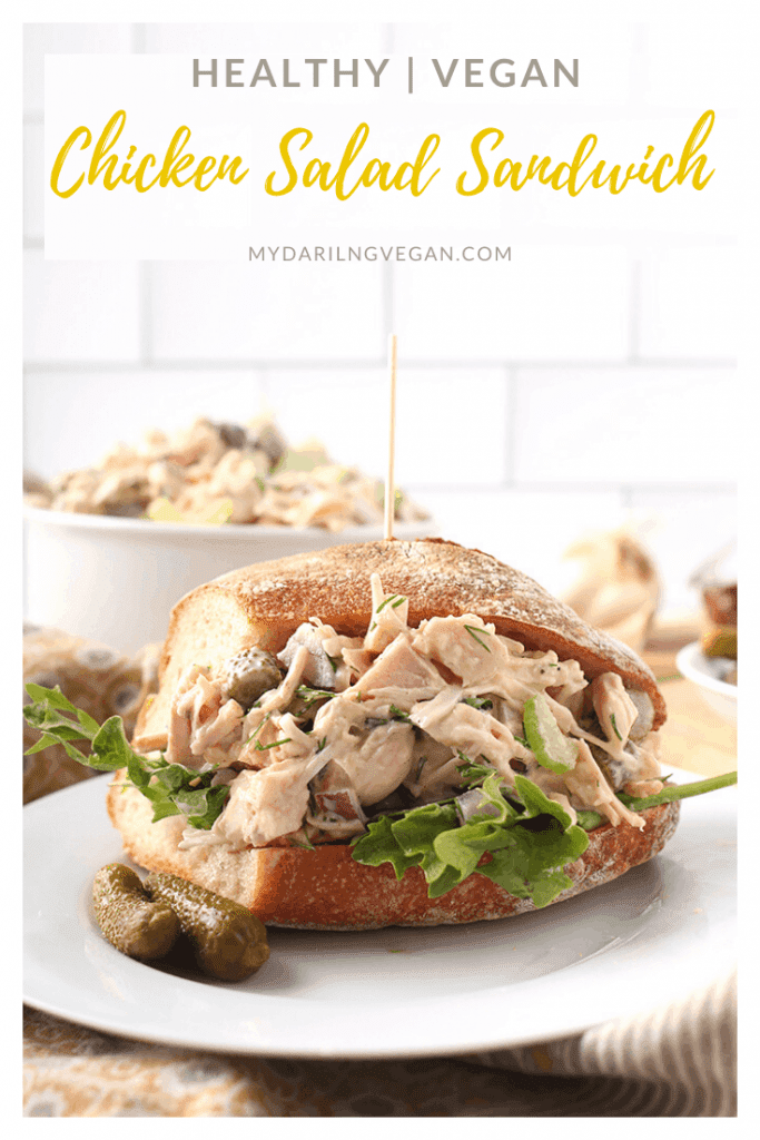 A Vegan Chicken Salad everyone will love. This traditional salad is made with green jackfruit and mixed with celery, onions, and pickles for a healthy twist on a classic salad. Soy and gluten-free! 