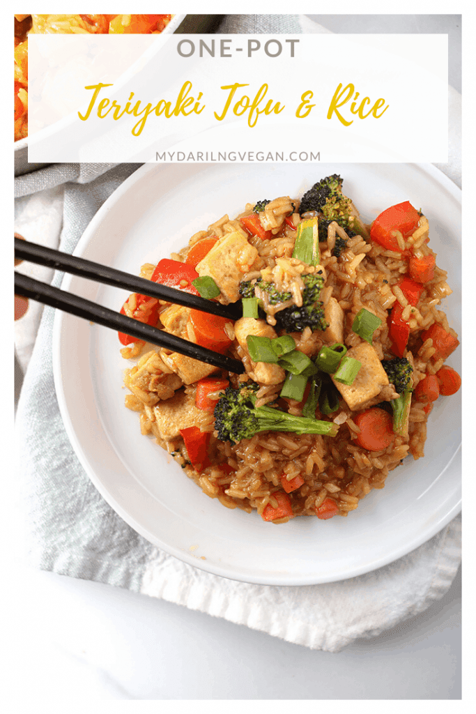 Make your weeknight dinner easy with this One-Pot Teriyaki Tofu and Rice. It's a delicious blend of tofu, vegetables, and homemade Teriyaki sauce with minimal fuss and mess. Vegan & Gluten-Free! 