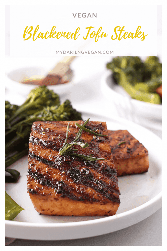 Impress your guests with these Juicy Blackened Tofu Steaks. Made with extra-firm tofu marinated in a mixture of sauces and spices and then grilled to perfection for a wholesome vegan and gluten-free meal. 