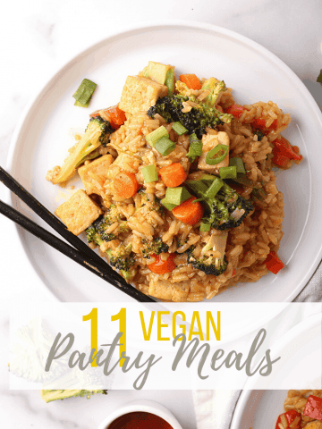 11 Vegan Pantry Meals made from non-perishables and canned goods. For all of life's unexpected moments, it's always good to have wholesome and convenient meals on hand.  Hearty dinner meals the whole family will love. 