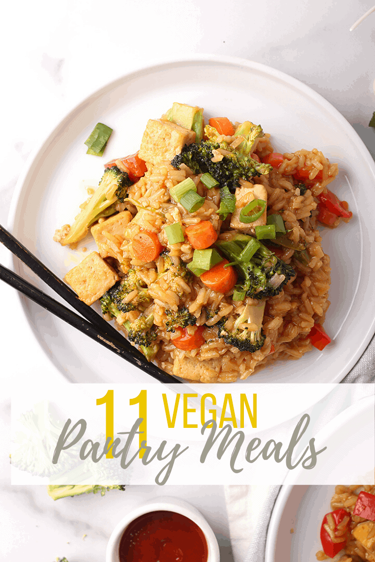 11 Vegan Pantry Meals made from non-perishables and canned goods. For all of life's unexpected moments, it's always good to have wholesome and convenient meals on hand.  Hearty dinner meals the whole family will love. 