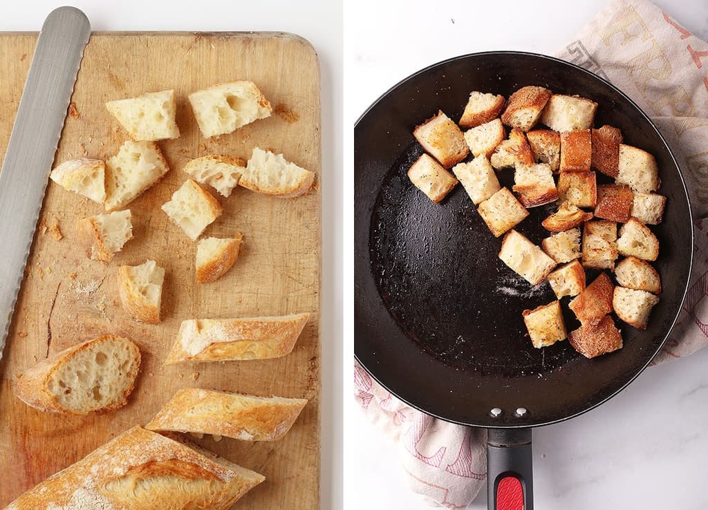 Baguette cut into cubes and sautéed