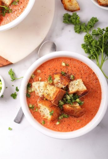 10-Minute Gazpacho w/ Homemade Croutons