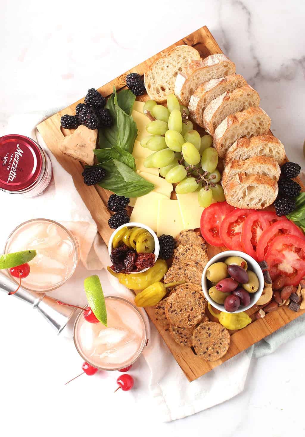 Vegan Charcuterie Board and cocktails