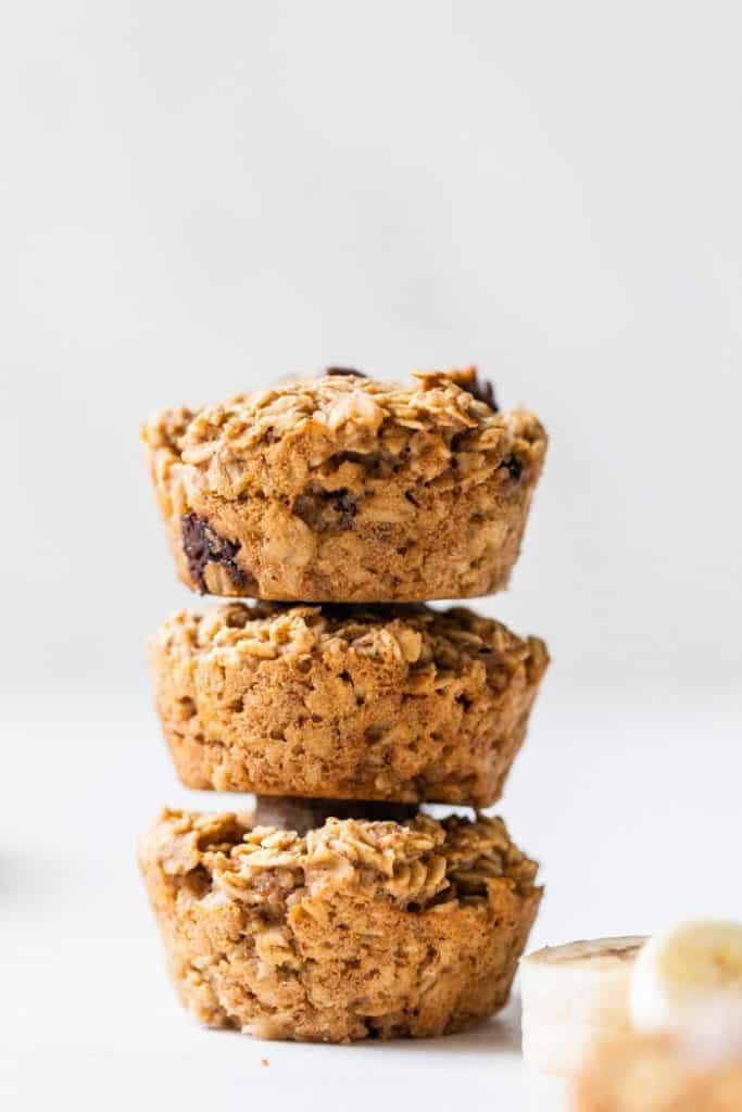 Stack of three baked oatmeal cups