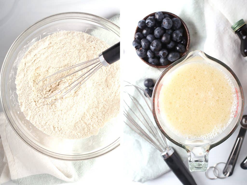 Dry and wet ingredients in two separate bowls