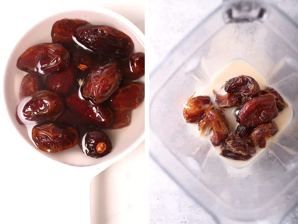 Soaked dates in a white dish