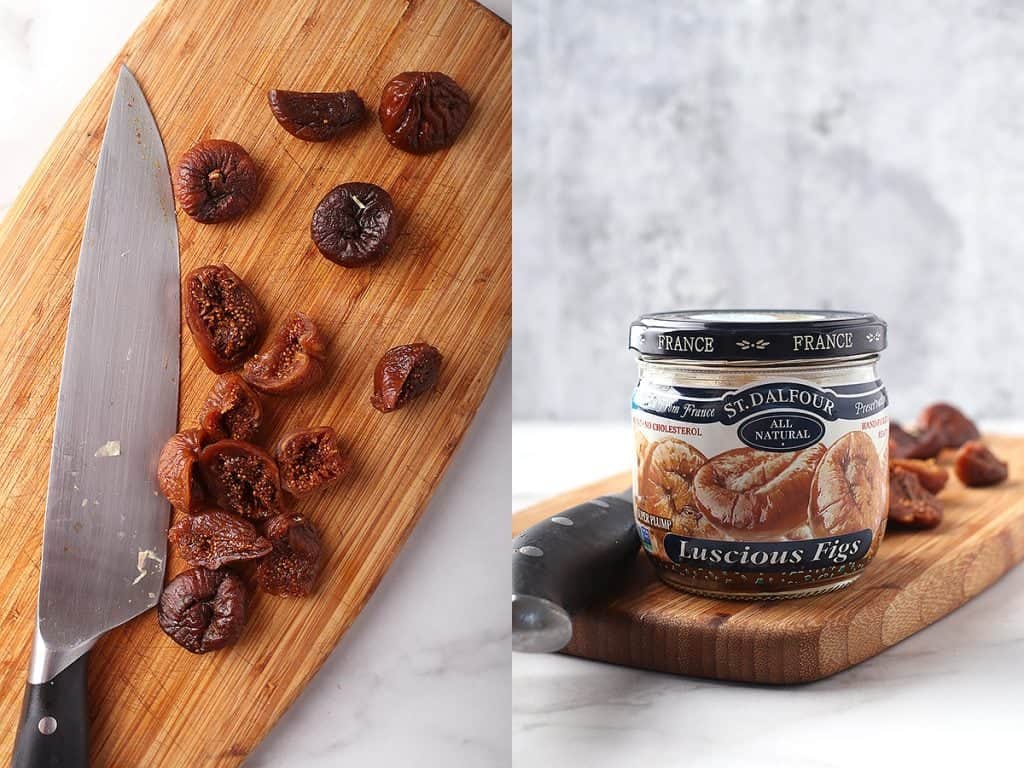 Chopped figs on a cutting board