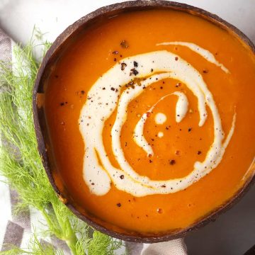 Bowl of Vegan Carrot Soup with cashew cream