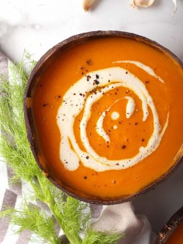 Bowl of Vegan Carrot Soup with cashew cream