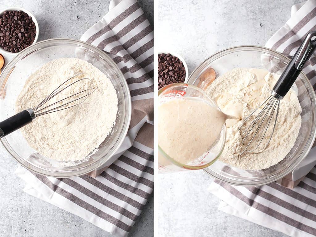 Dry ingredients and wet ingredients in two separate mixing bowls 