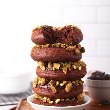 Stack of vegan chocolate donuts