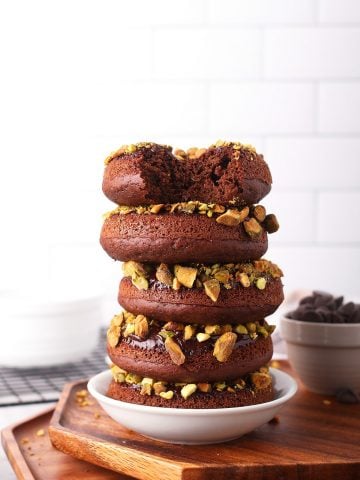 Stack of vegan chocolate donuts