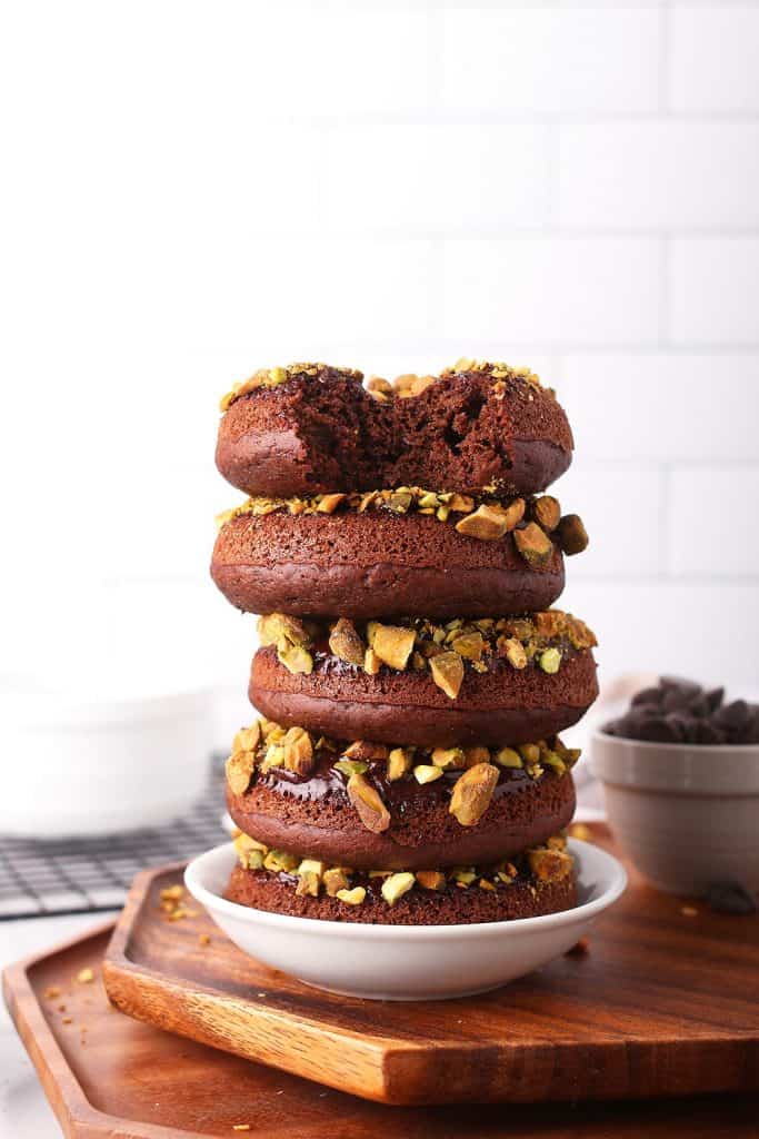 Stack of vegan chocolate donuts