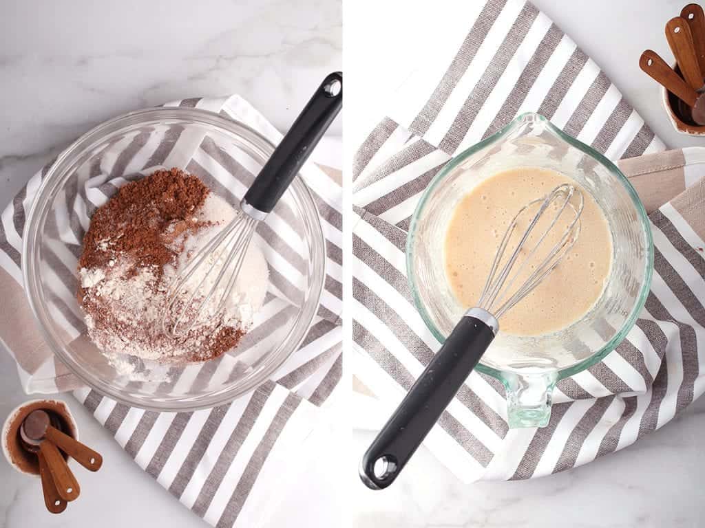 Wet and dry ingredients in two separate bowls