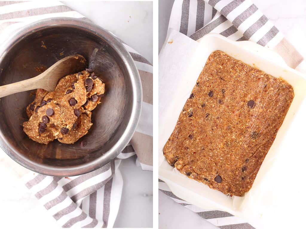 Larabars pressed into a casserole dish