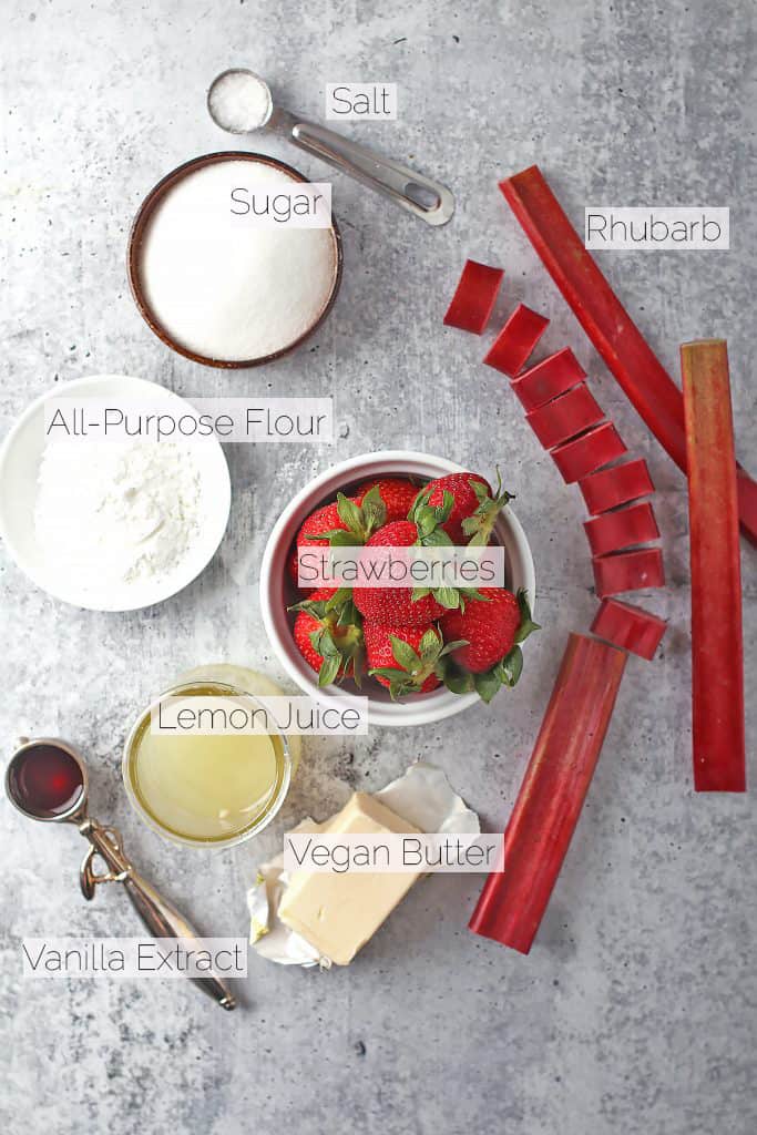 Ingredients for the pie filling on a concrete slab