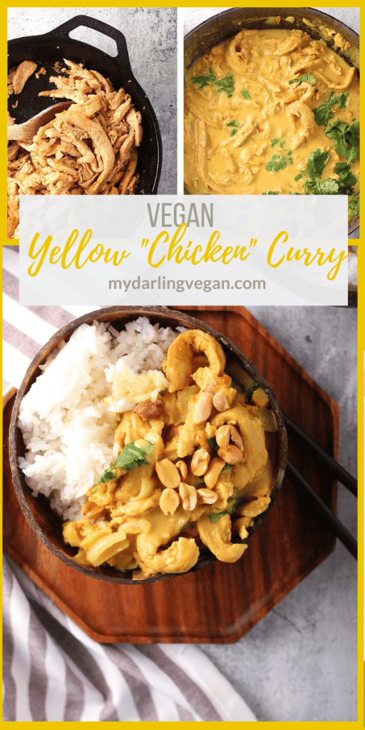 Enjoy this delicious and easy Vegan Yellow Curry tonight! This recipe uses soy curls for an incredible chicken replacement that 100% vegan! Made in just one pot in under 30 minutes for a better-than-takeout family dinner.