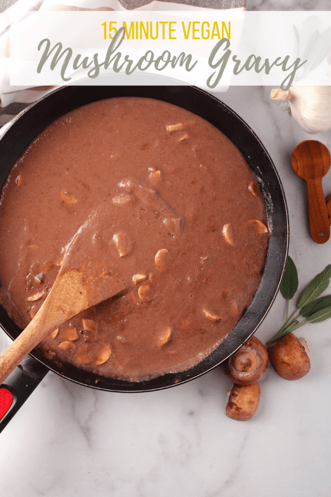 You will want to pour this vegan mushroom gravy everything! Made with portobello mushrooms and red wine, it is rich and deep in flavor. Gluten-free adaptable for a delicious and inclusive choice for holiday dinners.