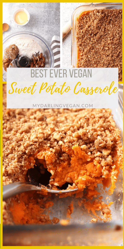 Enjoy a classic favorite this Thanksgiving with this Vegan Sweet Potato Casserole. It's just like you remember- creamy mashed sweet potato topped with a sweet and crunchy pecan crust. Make sure to add this fan-favorite to your holiday table!