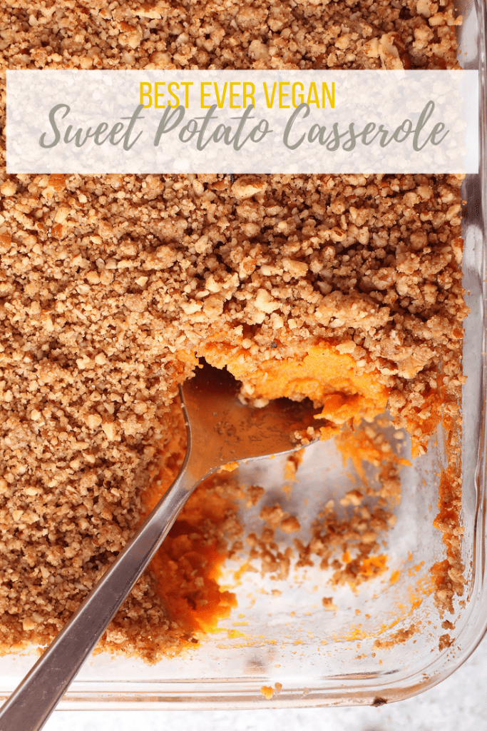 Enjoy a classic favorite this Thanksgiving with this Vegan Sweet Potato Casserole. It's just like you remember- creamy mashed sweet potato topped with a sweet and crunchy pecan crust. Make sure to add this fan-favorite to your holiday table!