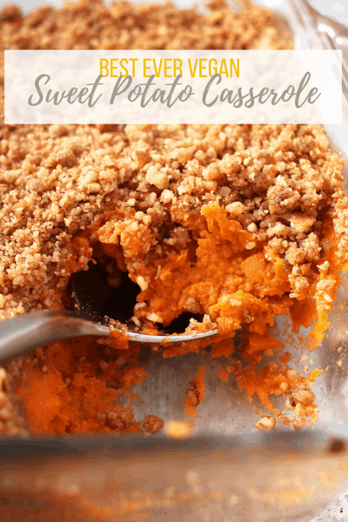 Enjoy a classic favorite this Thanksgiving with this Vegan Sweet Potato Casserole. It's just like you remember- creamy mashed sweet potato topped with a sweet and crunchy pecan crust. Make sure to add this fan-favorite to your holiday table!