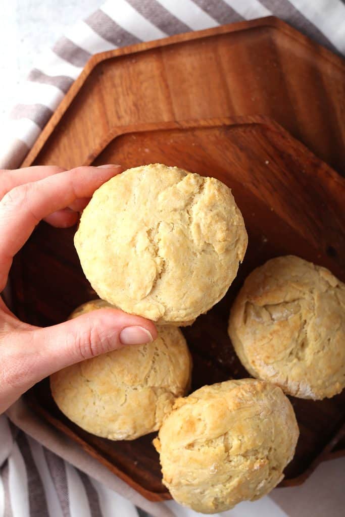 Finished biscuits on a wooden platter