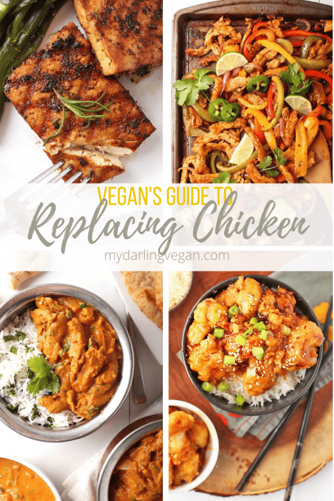 4 Part collage of vegan chicken recipes