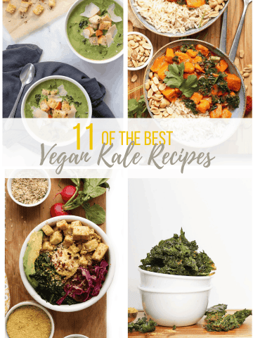 Four kale recipes in a collage