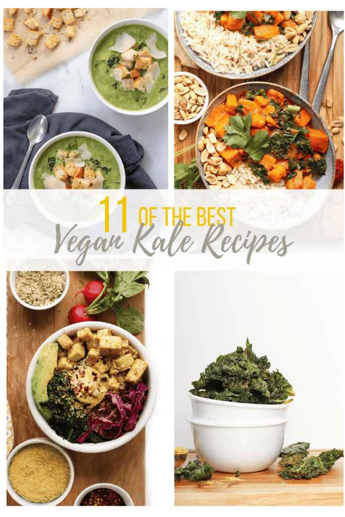 Four kale recipes in a collage