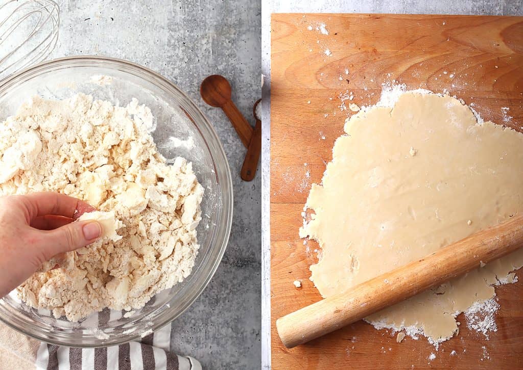 Homemade pie crust rolled on a cutting board