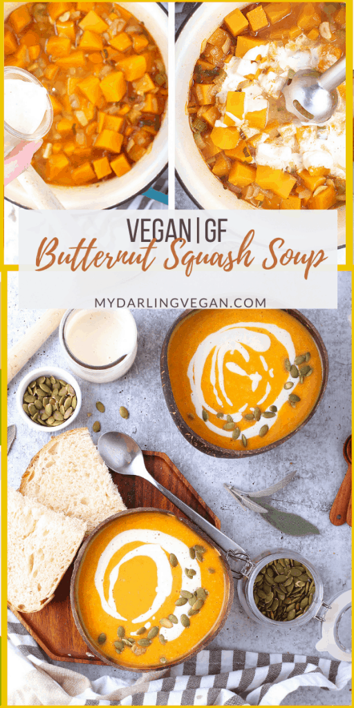 Vegan butternut squash soup is a rich, plant based classic fall soup. Full of warming spice and loaded with decadent cashew cream, you’ll love diving into this cozy dish on a chilly day.