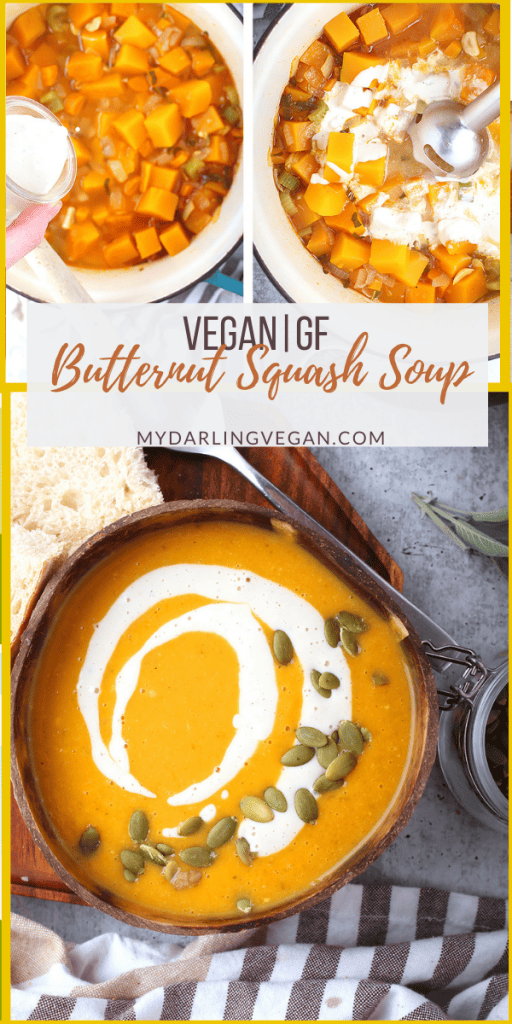 Vegan butternut squash soup is a rich, plant based classic fall soup. Full of warming spice and loaded with decadent cashew cream, you’ll love diving into this cozy dish on a chilly day.