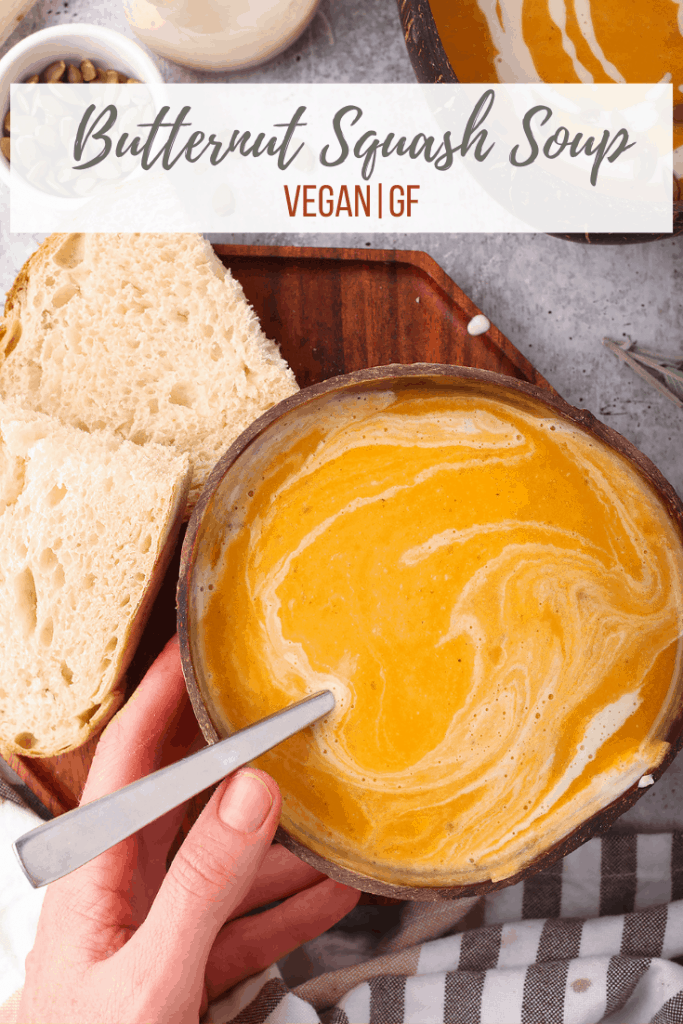 Vegan butternut squash soup is a rich, plant based classic fall soup. Full of warming spice and loaded with decadent cashew cream, you’ll love diving into this cozy dish on a chilly day.