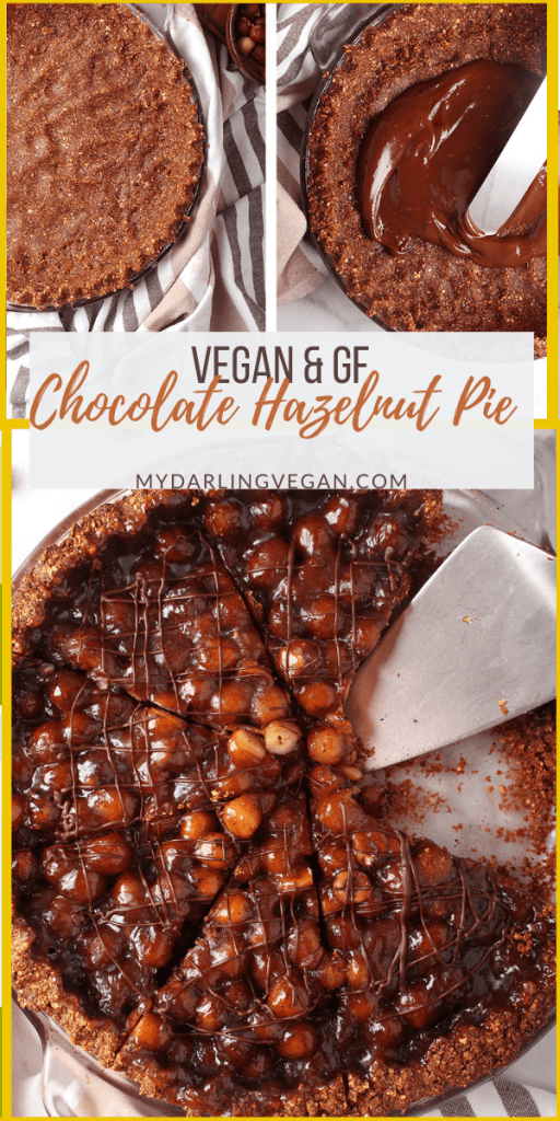 This chocolate hazelnut pie is a vegan and gluten free treat that is perfect for the holidays. It's like a classic pecan pie made vegan and with hazelnuts and chocolate - an instant holiday favorite!