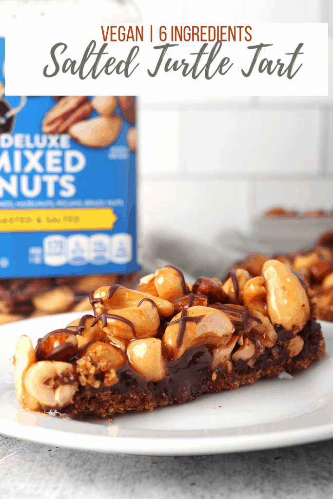 This salted turtle tart is the knock-your-socks-off dessert you need on your table this holiday season. It's a salty pretzel crust with velvety chocolate ganache and caramel coated assorted nuts for a vegan dessert that is the perfect end to any celebration!