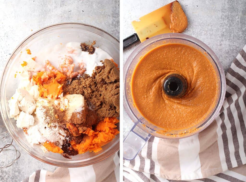 Sweet potato pie filling blended together in a food processor