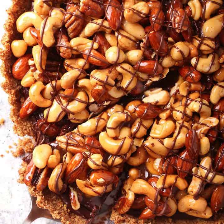 Turtle Crust Salted Turtle Tart w/ Pretzel Crust - My Darling Vegan